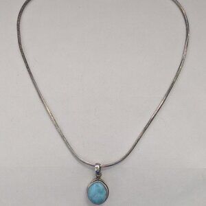 925 Sterling Silver Larimar Stone Pendant Necklace